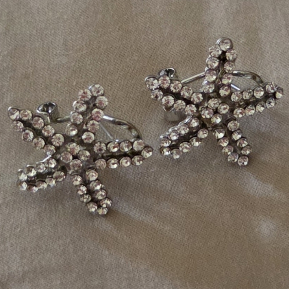Starfish Pierced Earrings Encrusted With Crystals. Medium Size